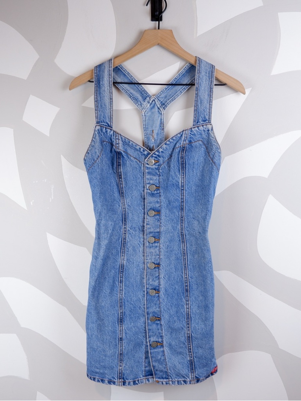 Vintage 90's Bongo by Gene Montesano Racer Back Button Up Denim Dress | 5